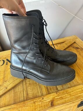 Women’s Vince Black Leather Lace-Up Boots